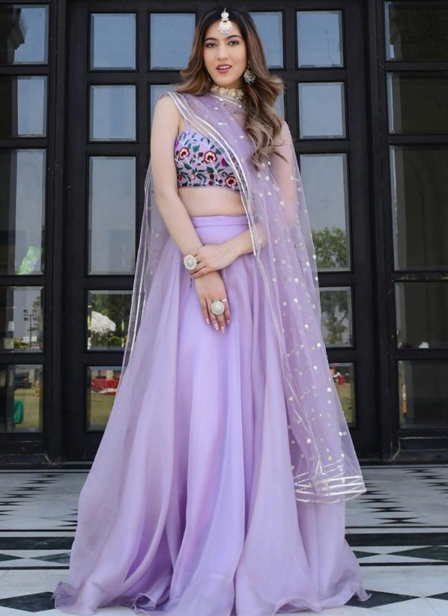 Organza Lavender Party Wear Printed Lehenga Choli